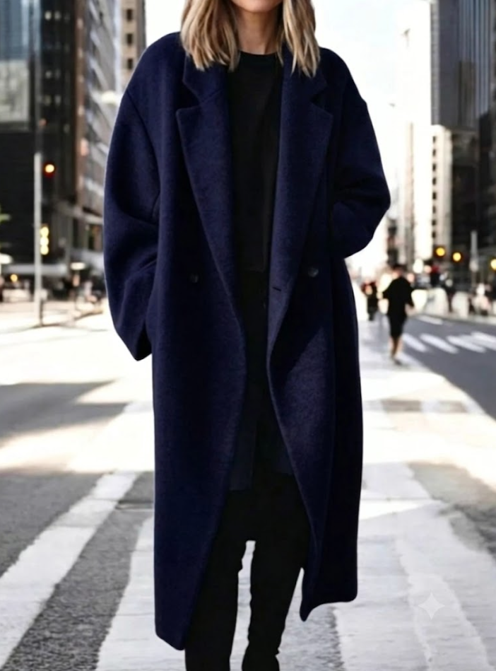 Full Size Lapel Collar Wool Blend Longline Coat