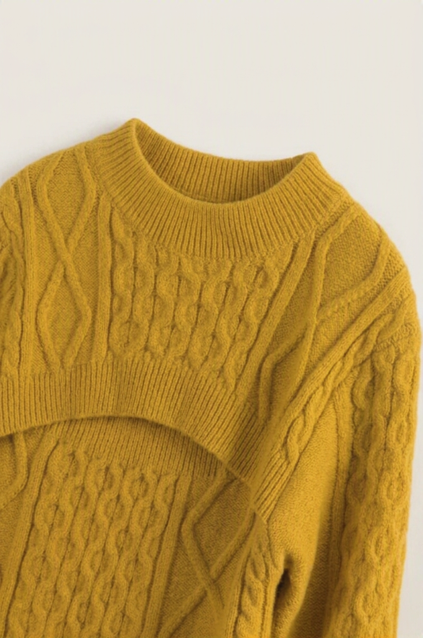 Cable-Knit Sweater with Cut Out Chest Detail