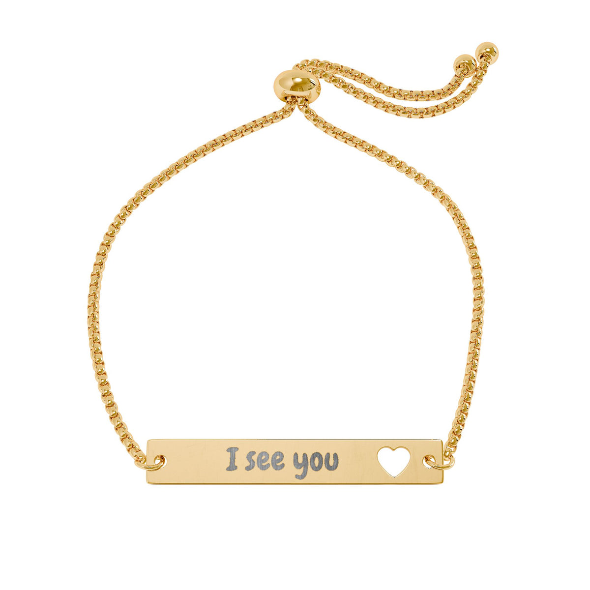 Adjustable Engraved Heart Bar Bracelet — "I see you"