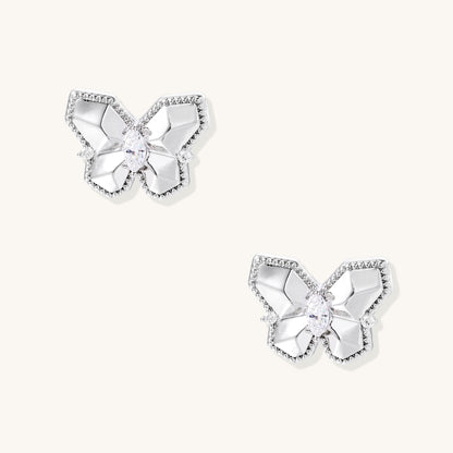 Delicate gold-plated butterfly stud earrings with zirconia crystals outlining wings and marquise center stones