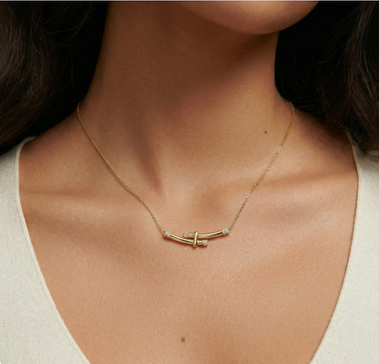 Bamboo Crystal Arc Necklace