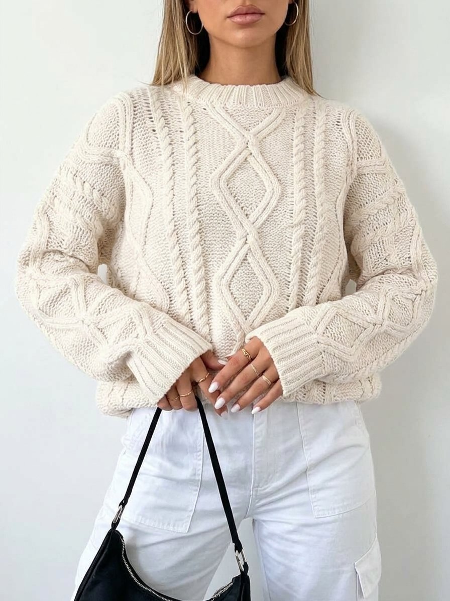 Cable-Knit Round Neck Sweater