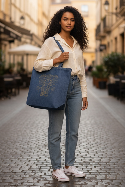 Elephant Denim Tote Bag