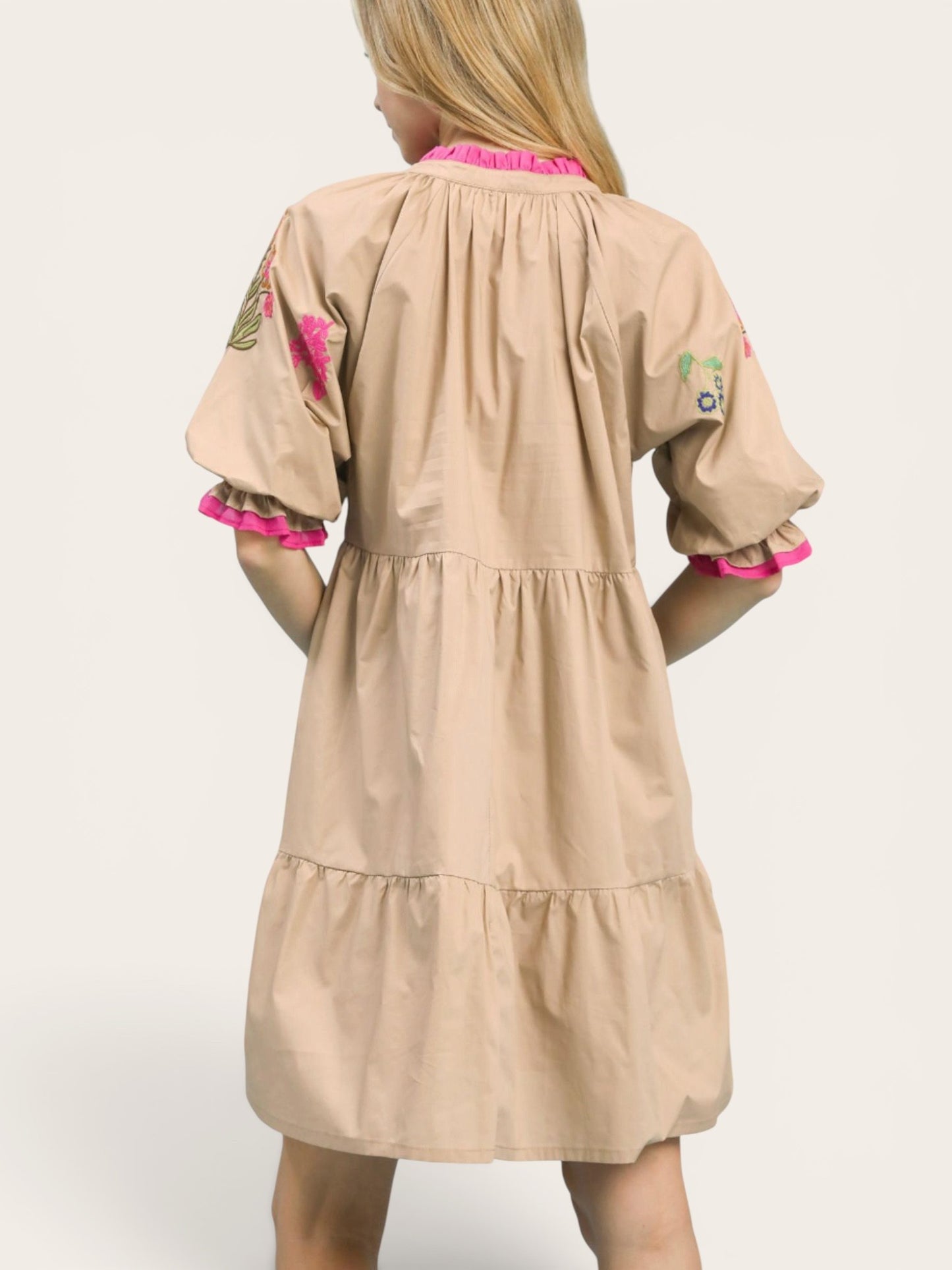 Embroidered Floral Tiered Dress