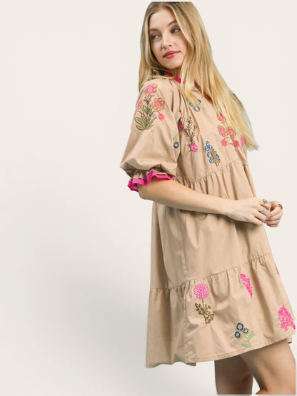Embroidered Floral Tiered Dress