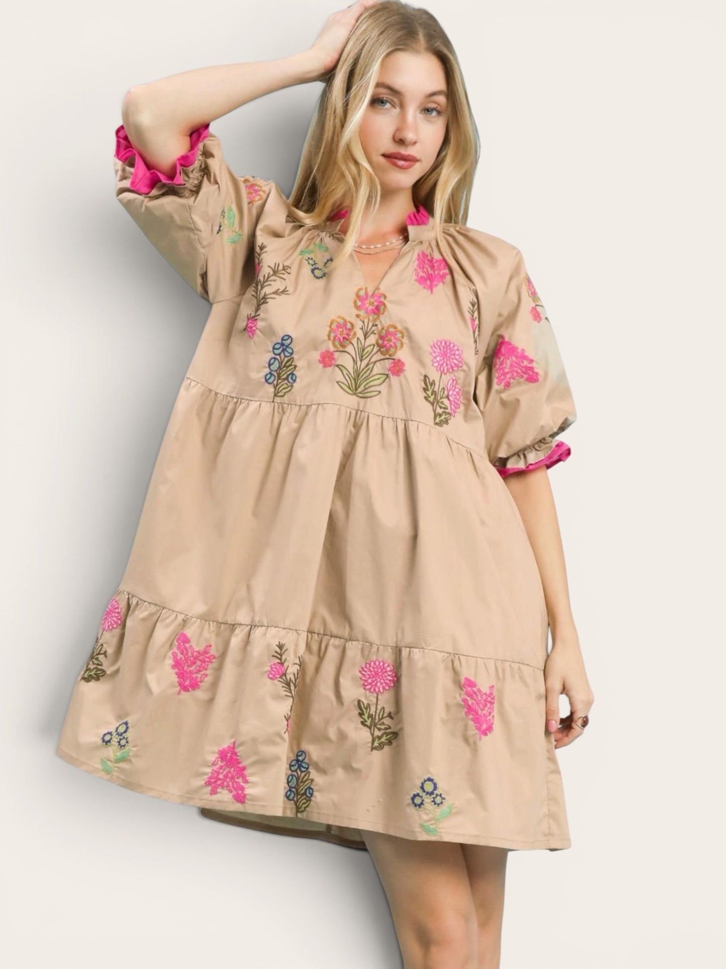 Embroidered Floral Tiered Dress