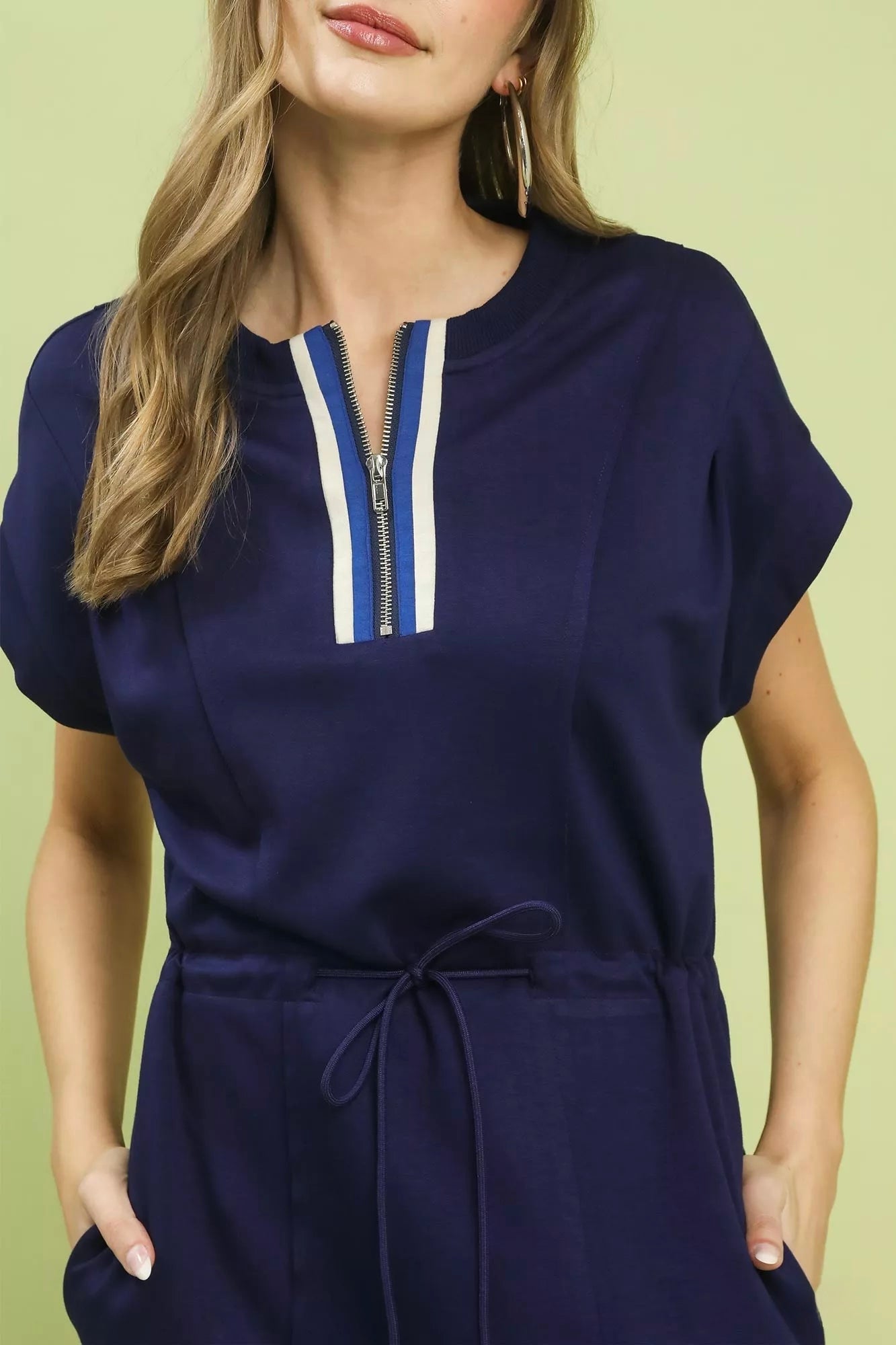 Knit Zip Front Drawstring Dress