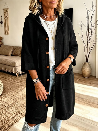 Hooded Button-Down Knit Cardigan