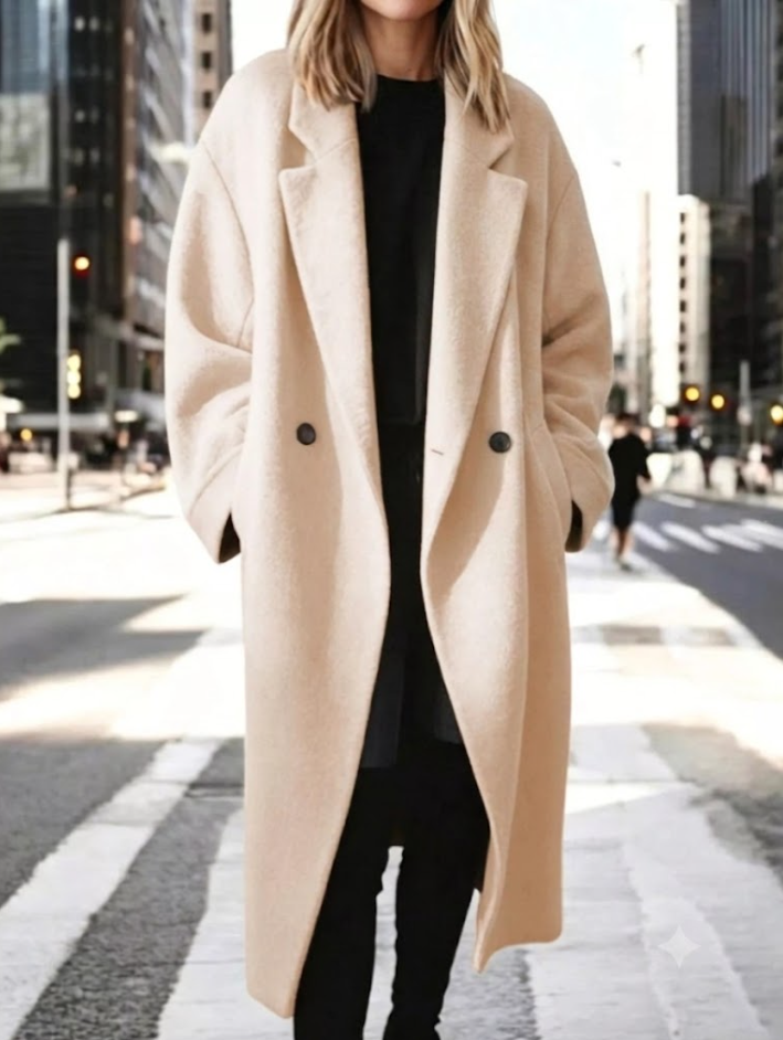 Full Size Lapel Collar Wool Blend Longline Coat