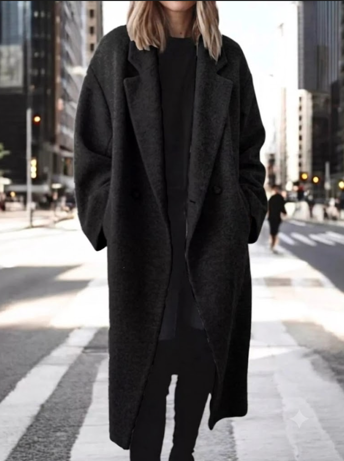 Full Size Lapel Collar Wool Blend Longline Coat