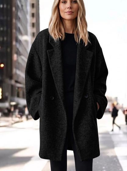 Full Size Lapel Collar Wool Blend Longline Coat