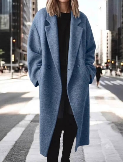 Full Size Lapel Collar Wool Blend Longline Coat