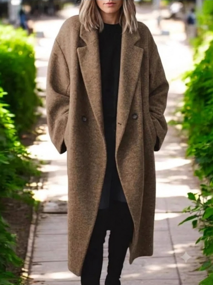 Full Size Lapel Collar Wool Blend Longline Coat