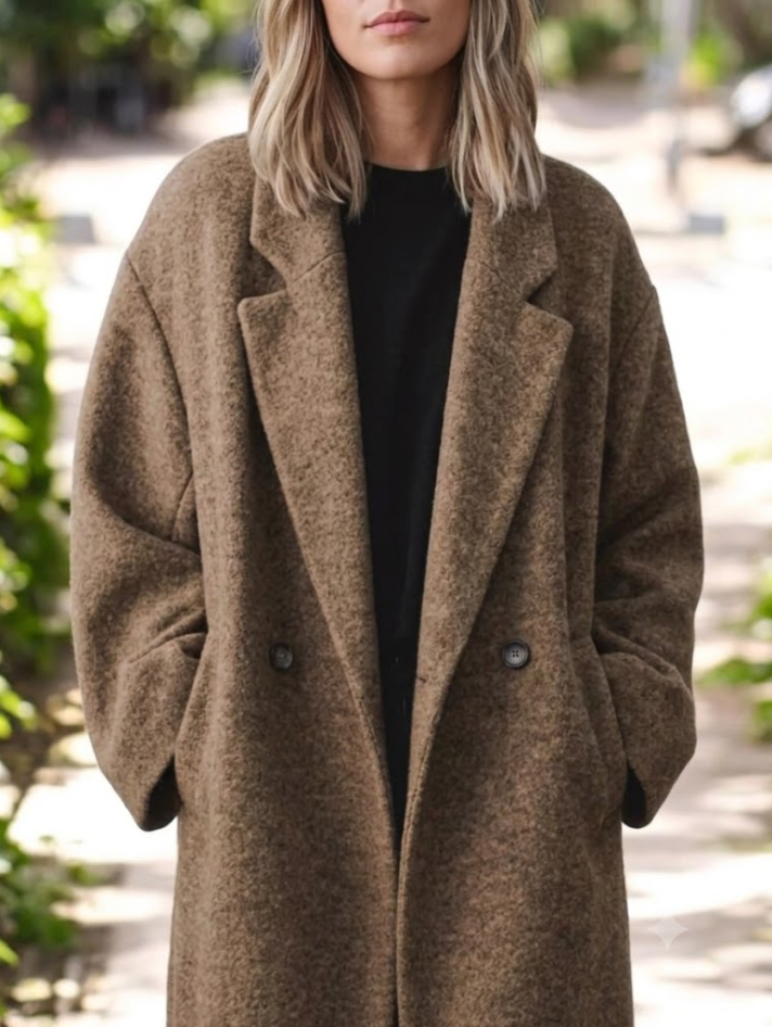 Full Size Lapel Collar Wool Blend Longline Coat