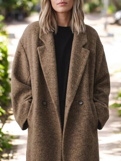 Full Size Lapel Collar Wool Blend Longline Coat