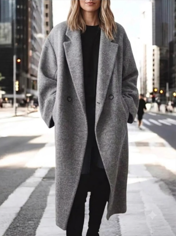 Full Size Lapel Collar Wool Blend Longline Coat