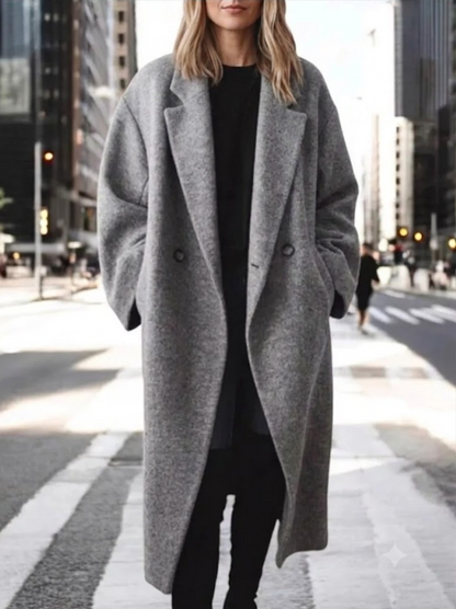 Full Size Lapel Collar Wool Blend Longline Coat