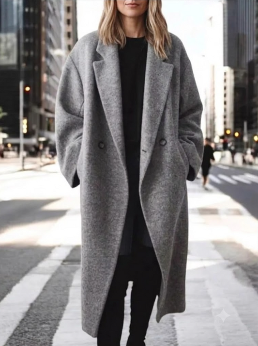 Full Size Lapel Collar Wool Blend Longline Coat