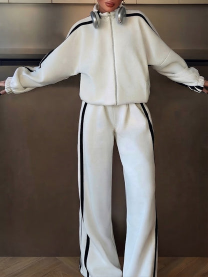 Side Stripes Zip Up Top and Pants Set