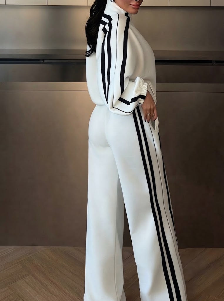 Side Stripes Zip Up Top and Pants Set